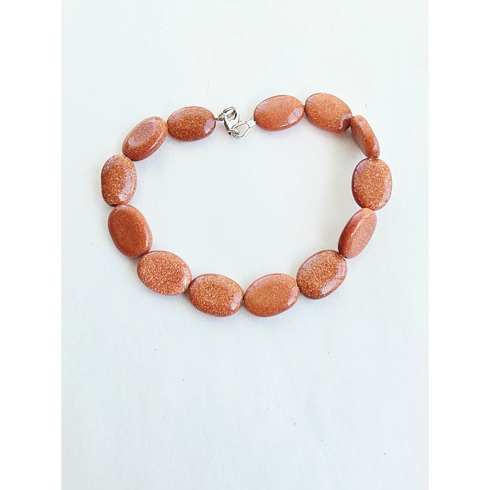 Artisan Goldstone Bead Bracelet Sterling Silver 925 Lobster Clasp Handmade 7.5in